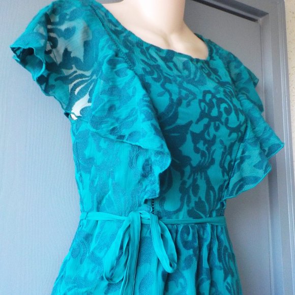 *Moulinette Soeurs Fluttered Scrollwork Teal Dress - Picture 2 of 7